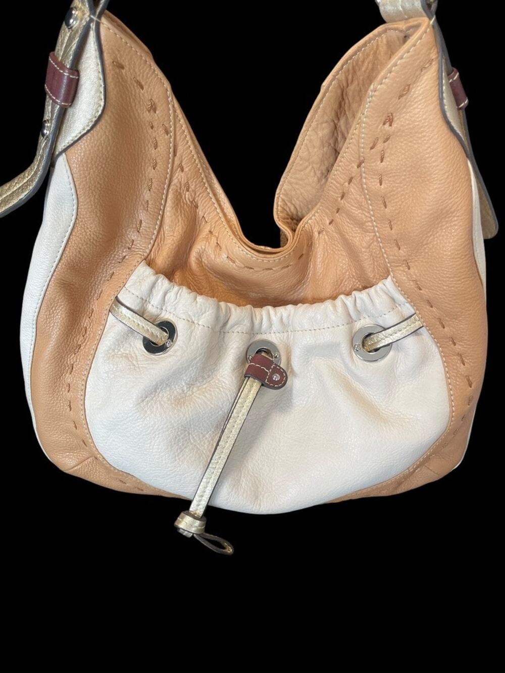 B. Makowsky Two Tone Medium Hobo Softest Leather Shoulder Bag Cream Tan EUC